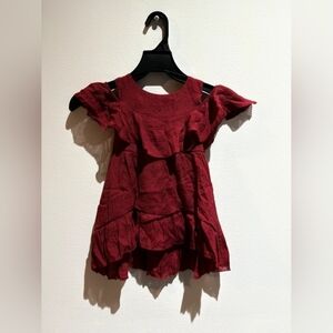 Girls Ruffle Sleeve Dress - Burgundy